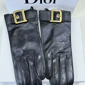 Dior Black Leather Buckle Gloves